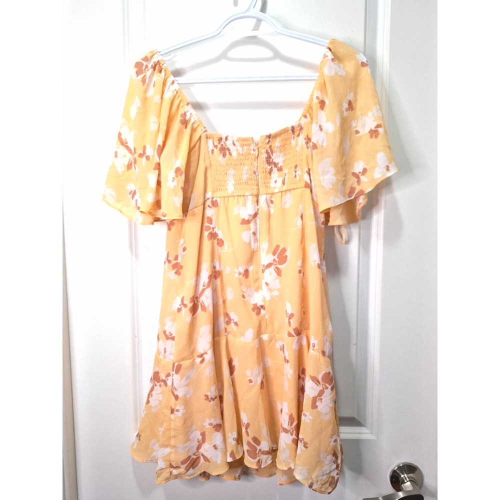 Abercrombie & Fitch Yellow Floral Flutter Sleeve Mini Dress Medium Tie Front - Picture 4 of 8